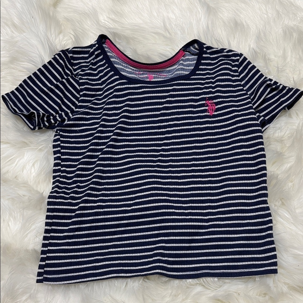 U.S. Polo Assn. Navy and White Striped Tee with Pink Accent B4